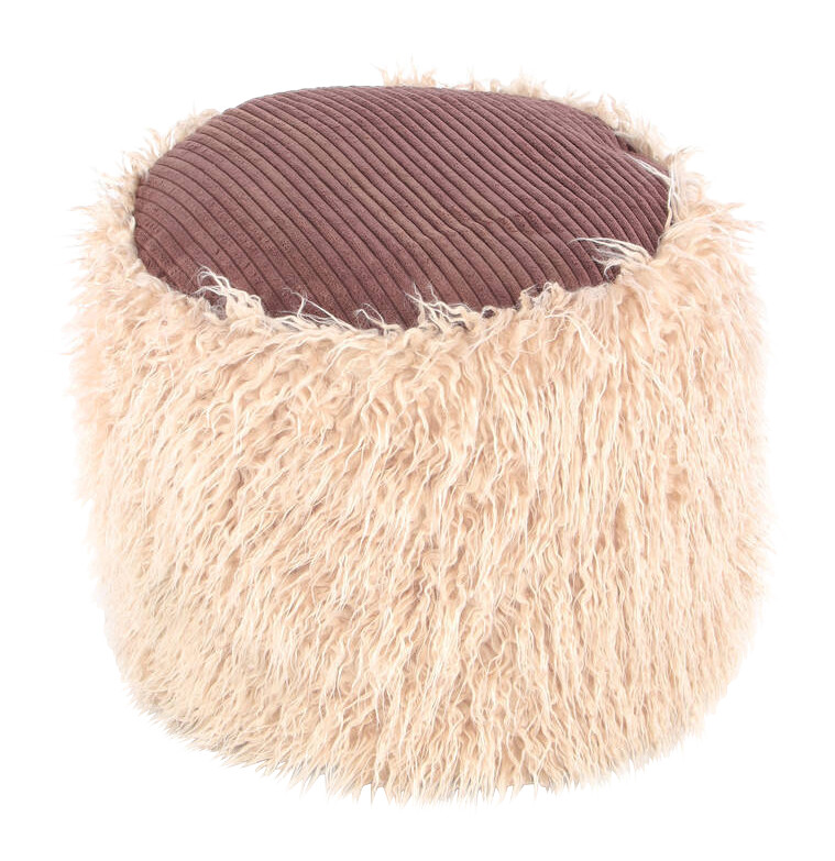 360 Living Hocker Bobtail 100 beige braun Kord Kunstfell Styropor H/D: ca. 38x45 cm