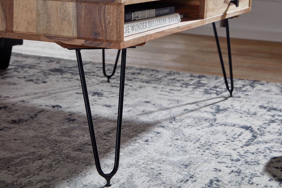 Wohnling Couchtisch natur schwarz Akazie Metall B/H/T: ca. 110x40x60 cm