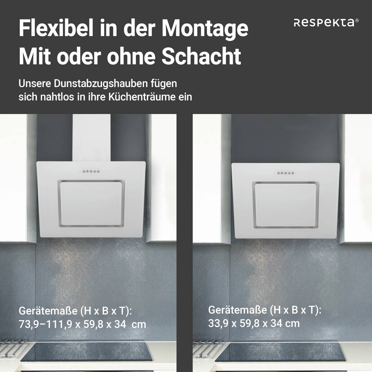 Respekta Dunstabzugshaube CH22010WBZ weiß Metall B/H/T: ca. 60x73,9x34 cm