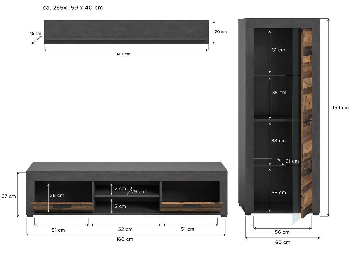 Wohnwand Jam Matera Nachbildung Old Wood Nachbildung B/H/T: ca. 159x235x35 cm