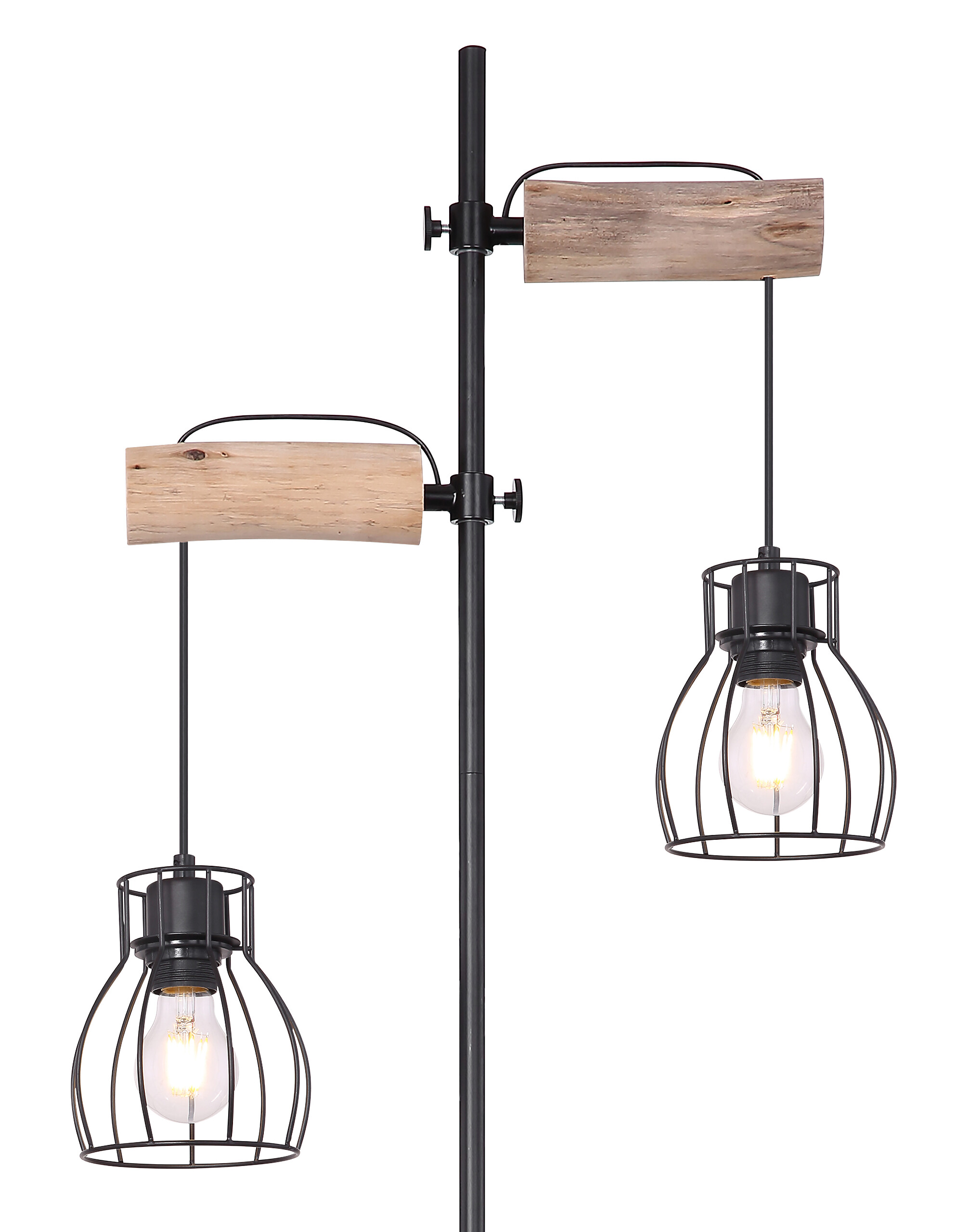 GLOBO Stehleuchte Mina schwarz natur Metall Holz H: ca. 168 cm E27 2 Brennstellen