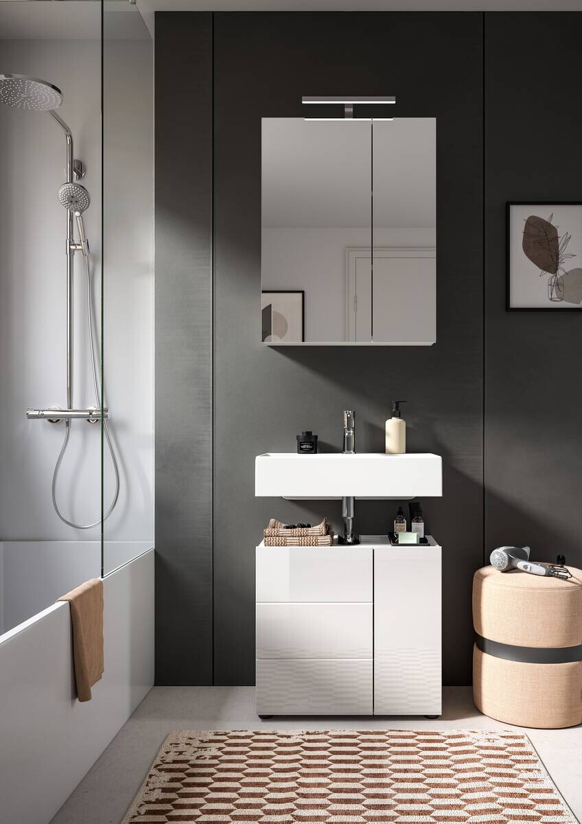 Badezimmer-Set VIRA weiß weiß Hochglanz B/H/T: ca. 60x190x34 cm