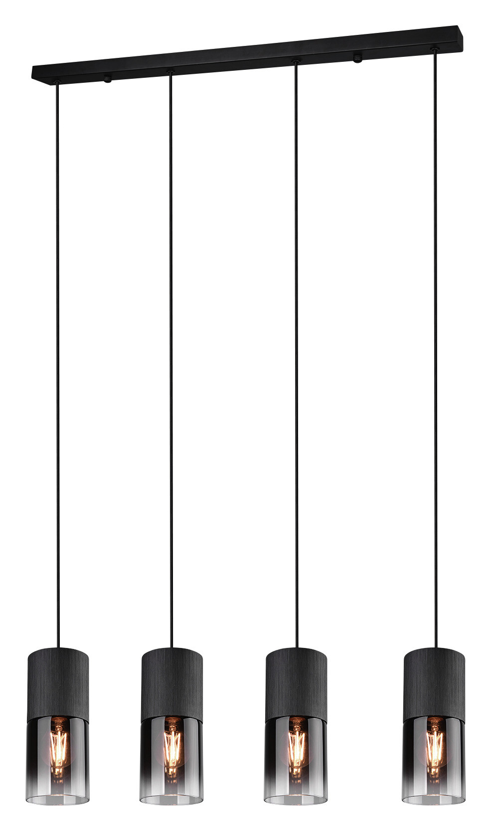 Reality Pendelleuchte Robin schwarz Rauch Metall Glas B/H/D: ca. 81x150x10 cm E27 4 Brennstellen