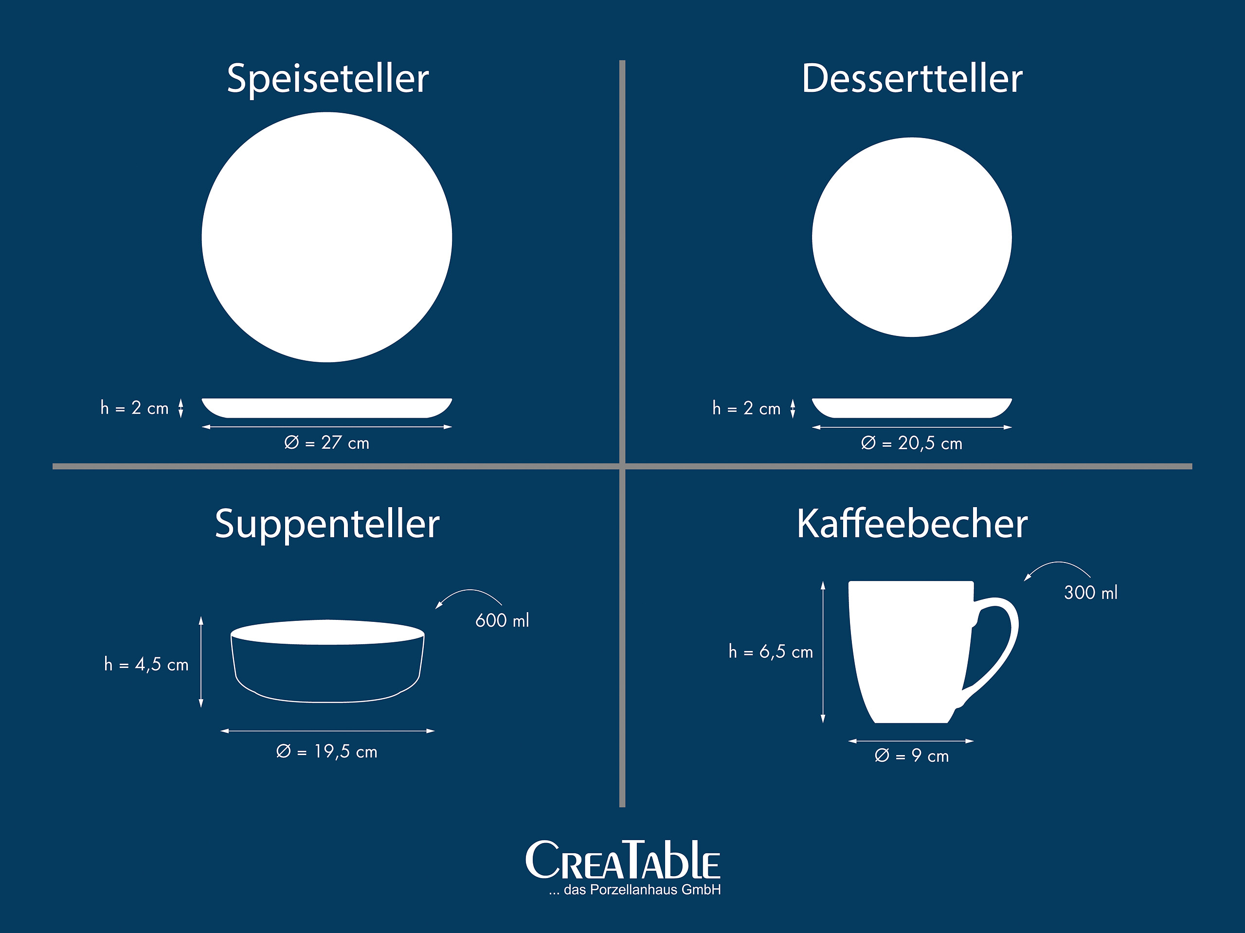 CreaTable Kombiservice Scandi weiß Porzellan 16 tlg.