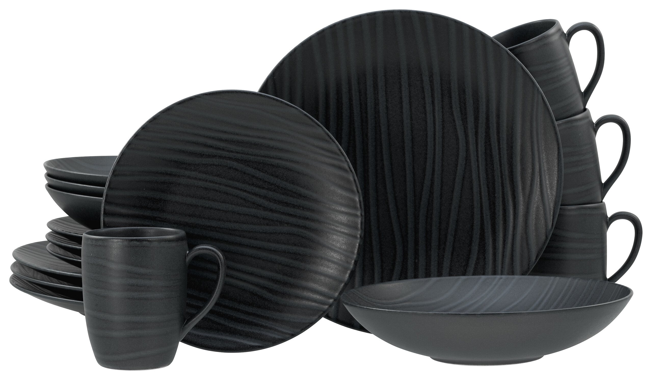 CreaTable Kombiservice Waves schwarz Steinzeug 16 tlg.