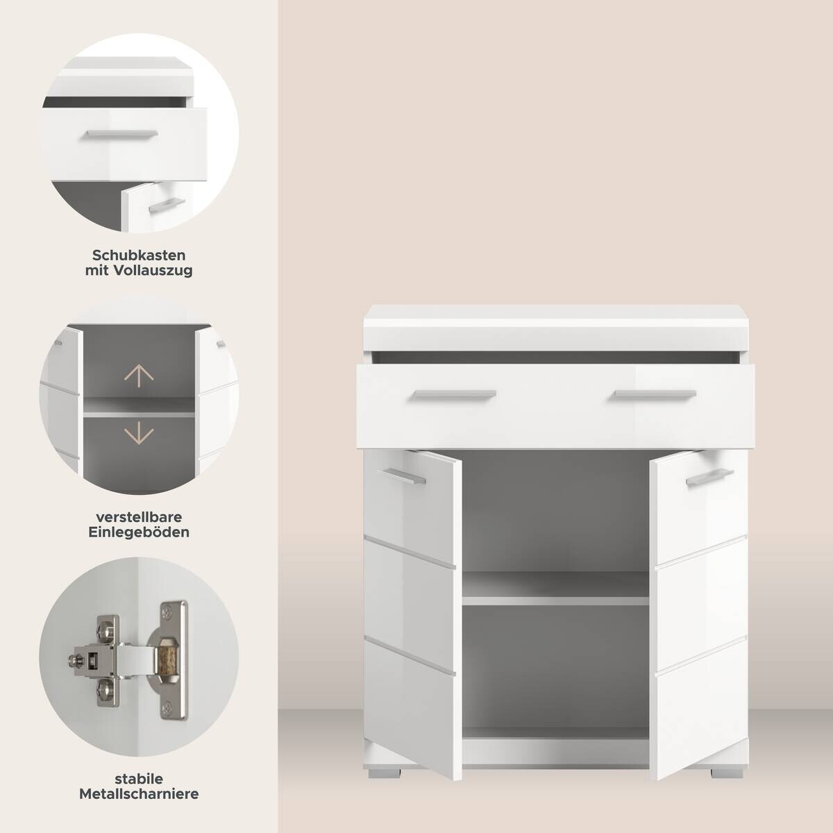 Schrank Scout weiß weiß Hochglanz B/H/T: ca. 74x88x31 cm
