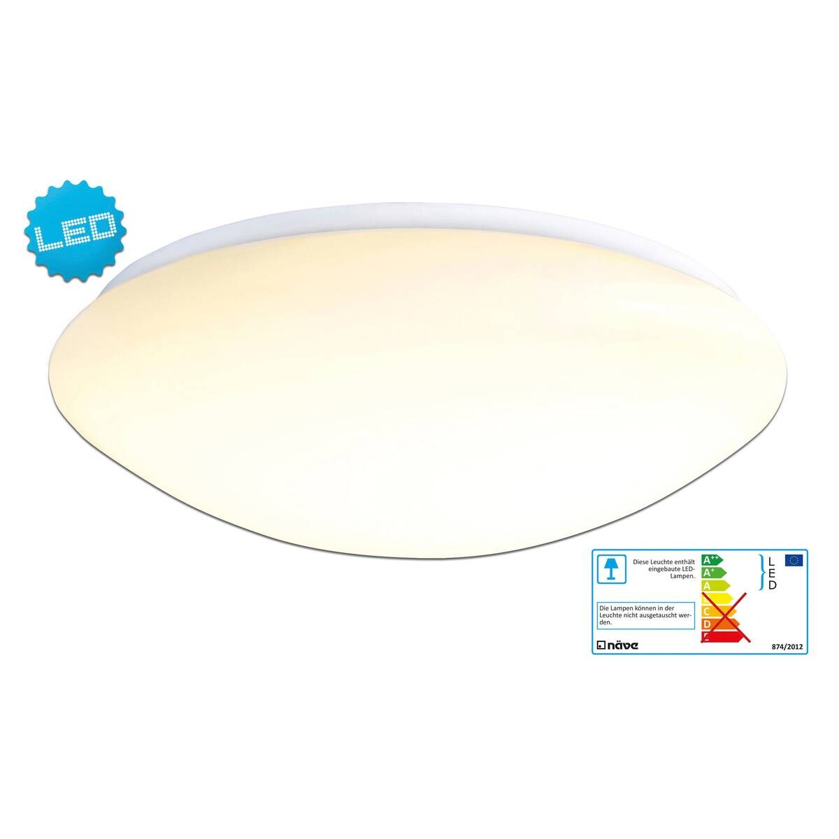 Näve Leuchten LED-Deckenleuchte weiß Kunststoff Metall B/H/T/D: ca. 26x9x26x26 cm