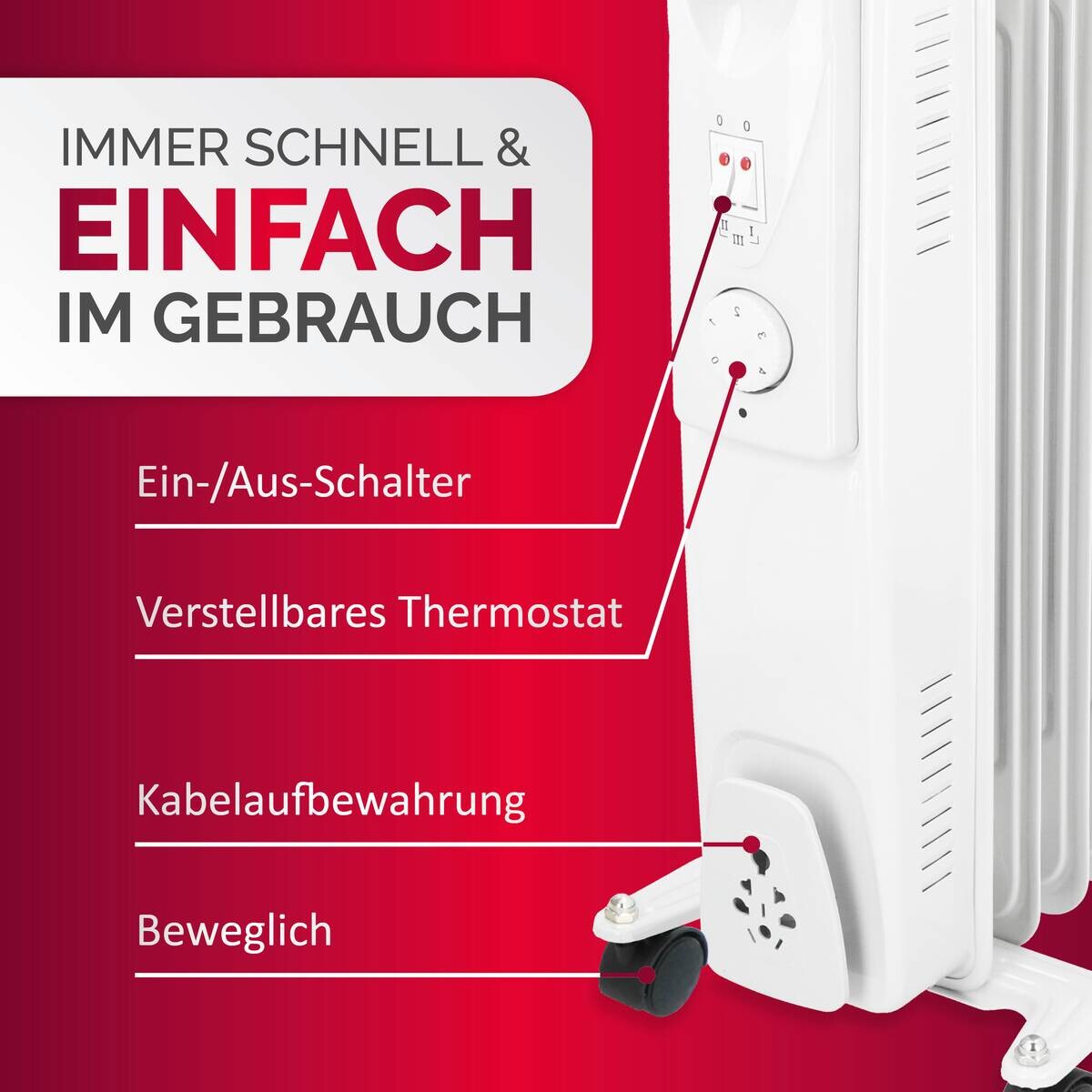 Ölradiator weiß Metall B/H/T: ca. 40x55x23,5 cm ca. 2000 W