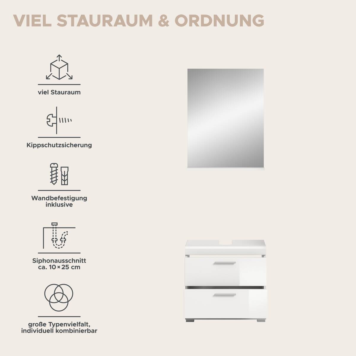 Badezimmer-Set Scout weiß weiß Hochglanz B/H/T: ca. 60x191x37 cm