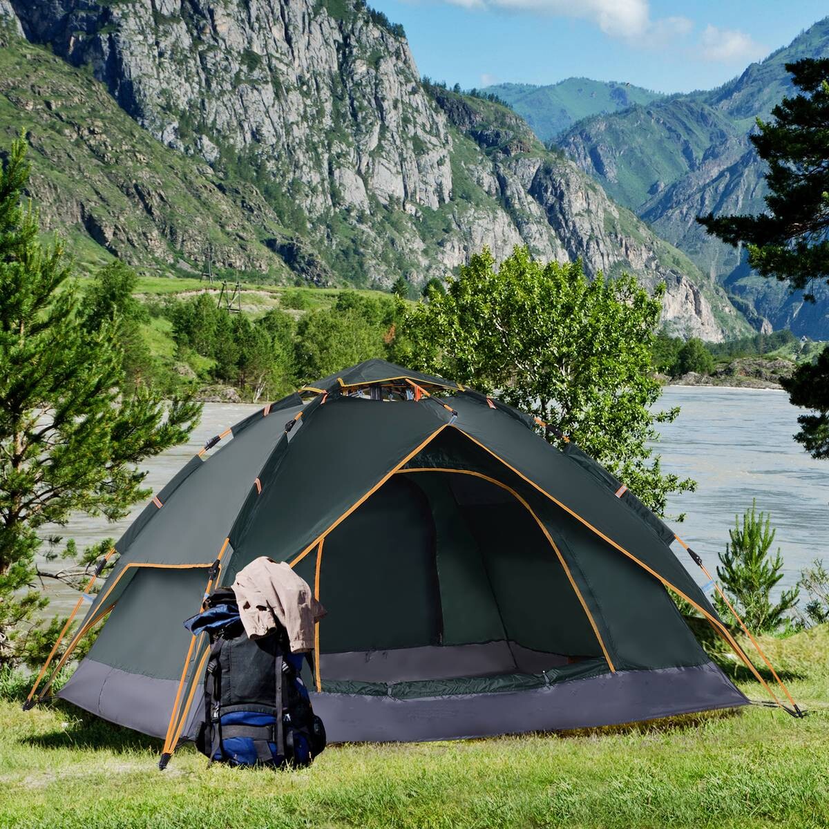 Outsunny Quick-Up-Zelt dunkelgrün Polyester-Mischgewebe B/H/L: ca. 210x140x210 cm