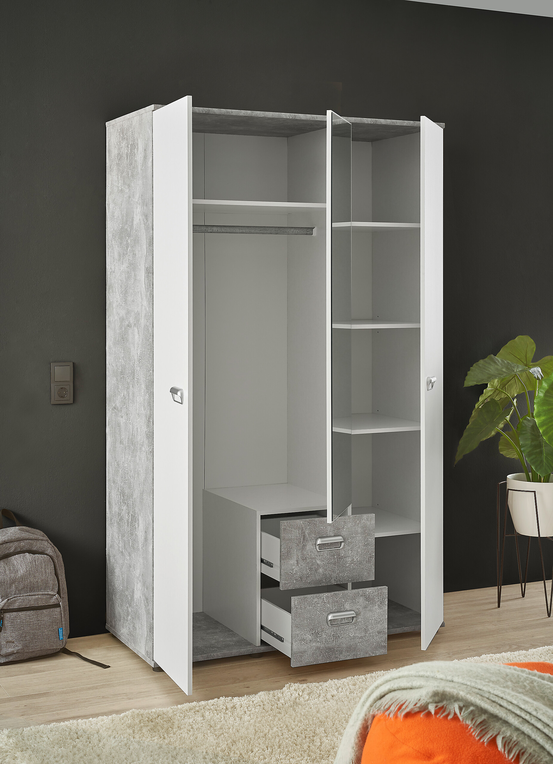 Kleiderschrank Matino Beton B/H/T: ca. 115x191x53 cm