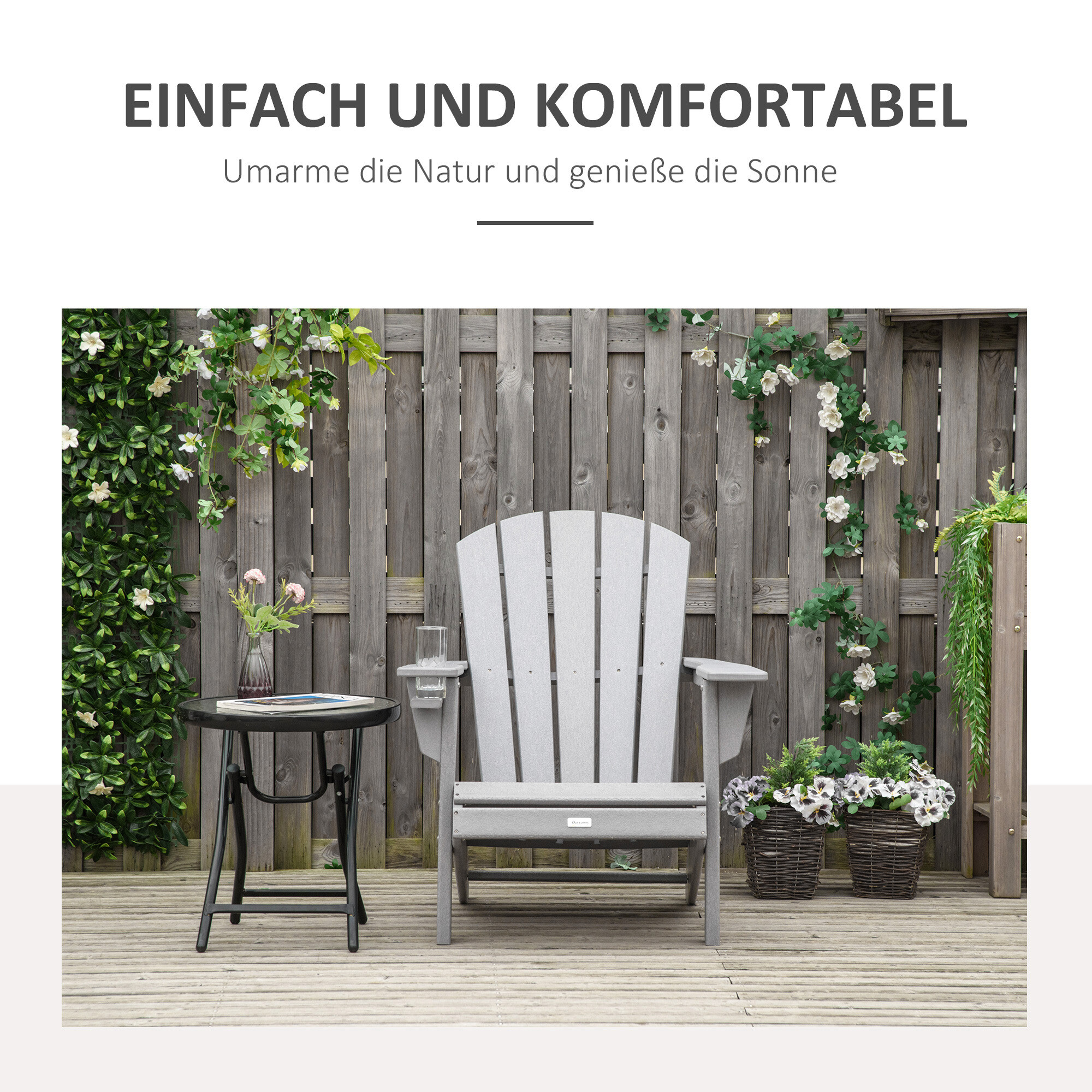 Outsunny Gartenstuhl grau Holzwerkstoff B/H/T: ca. 75x90x87 cm