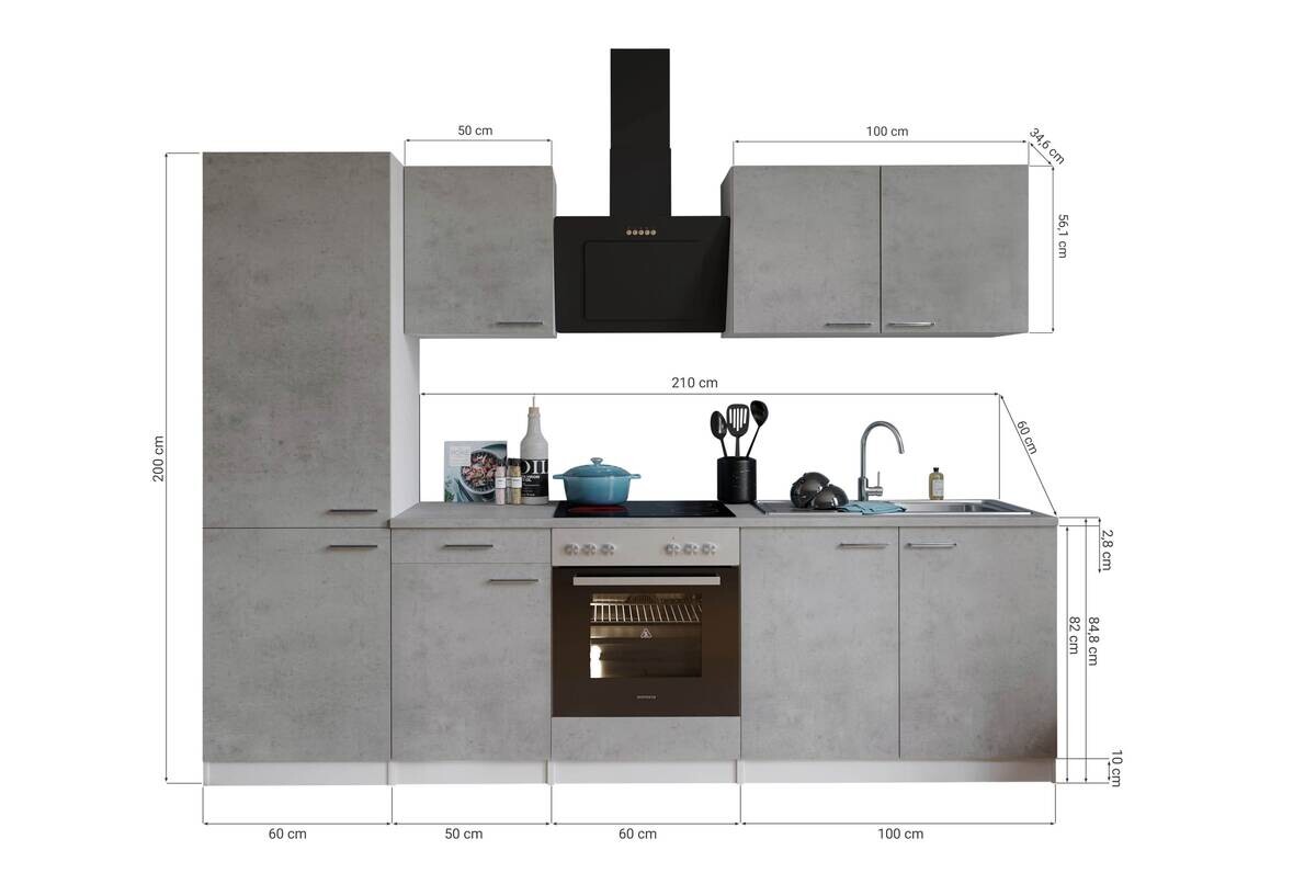 Respekta Küchenblock Malia Beton Optik B/H/T: ca. 270x200x60 cm
