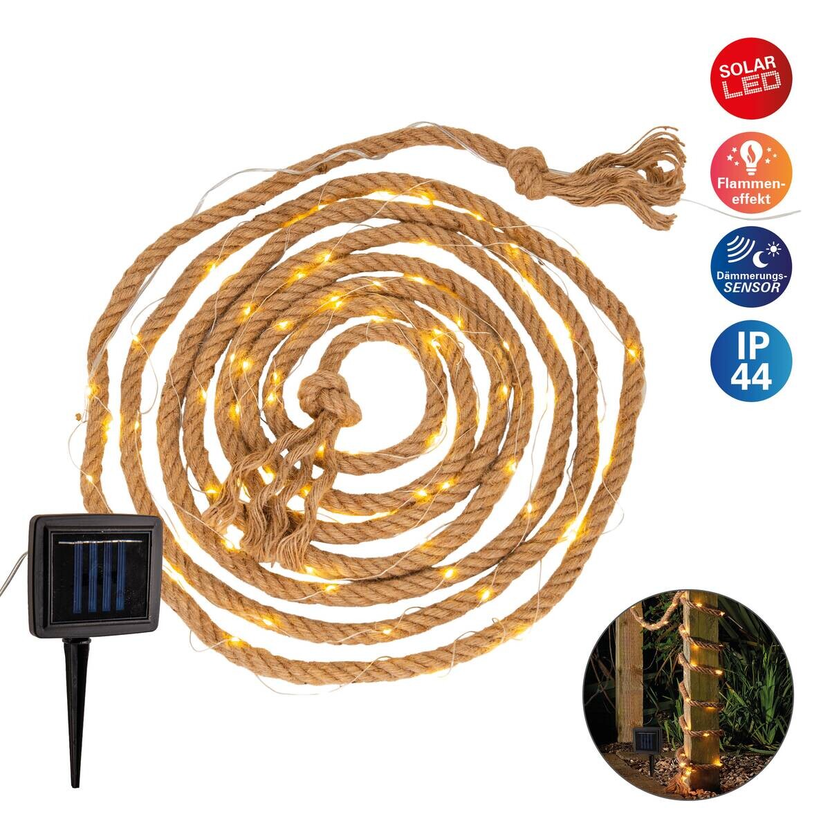 Solarlichterkette 5313127 natur Hanfseil Metall Kunststoff B/H/T: ca. 1,6x1,6x1000 cm