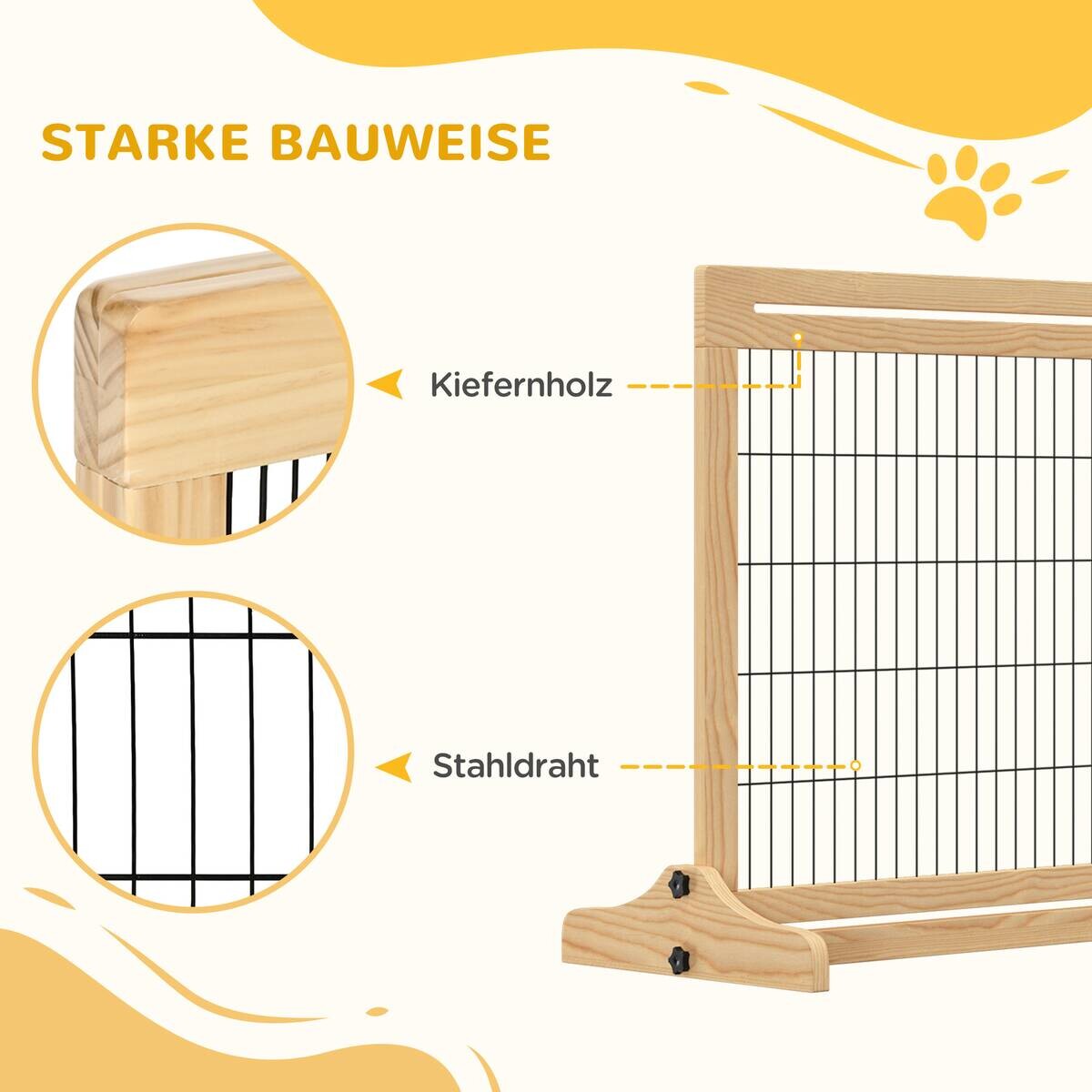 PawHut Hunde Absperrgitter natur Stahl B/H/L: ca. 36x69x183 cm