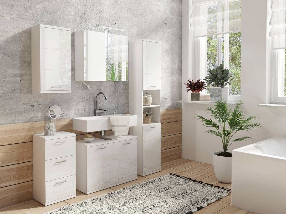 Schrank NEBRASKA weiß weiß Lack Hochglanz silber verchromt B/H/T: ca. 35,5x74x31,5 cm