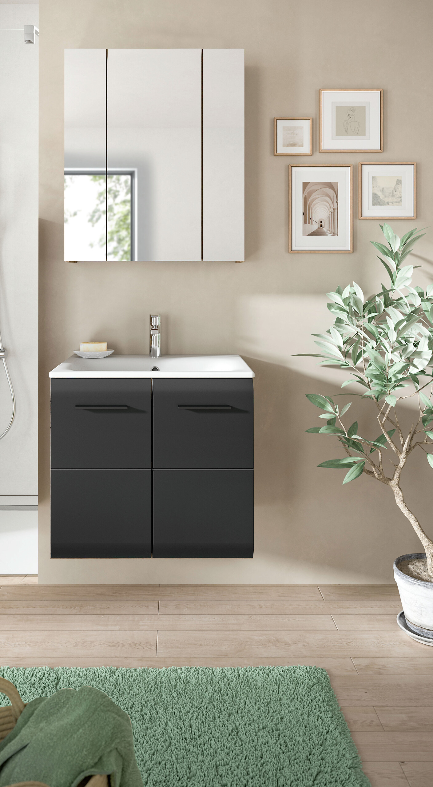 Badezimmer-Set Ice Nox Oak Nachbildung schwarz matt B/H/T: ca. 60x185x46 cm