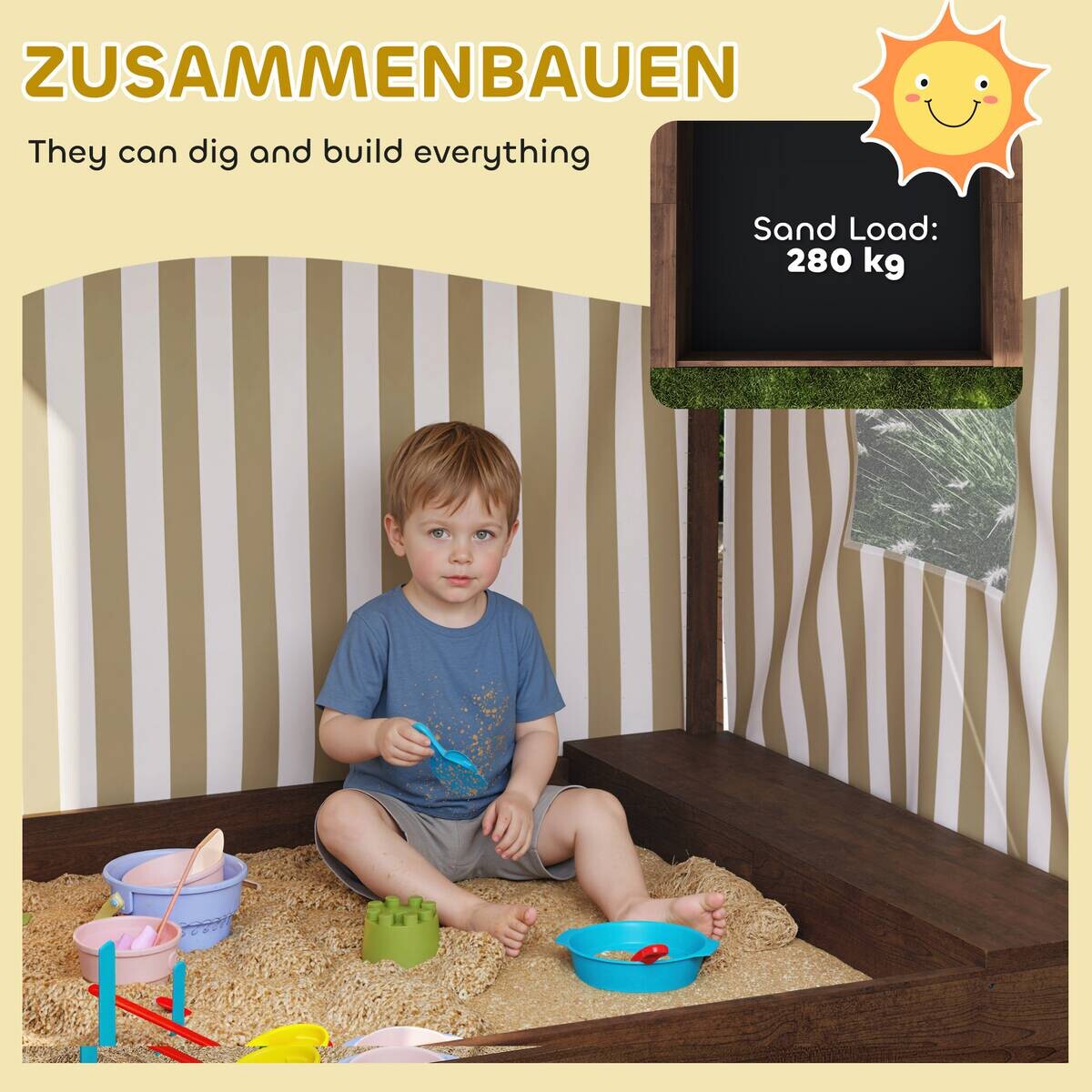 AIYAPLAY Sandkasten braun B/H/L: ca. 101,5x131x142 cm