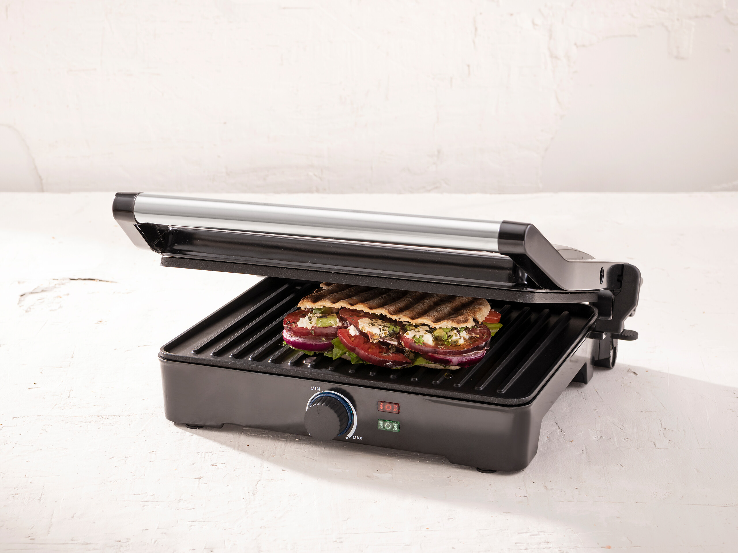 BERGNER Kontaktgrill silber B/H/L: ca. 15x37x38 cm