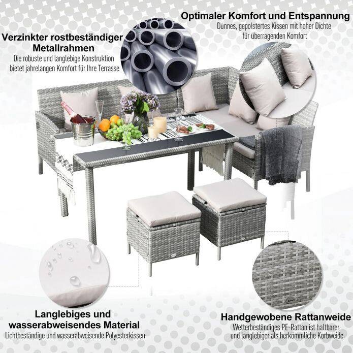 Outsunny Gartensitzgruppe grau Polyrattan B/H/L: ca. 142x75x125 cm