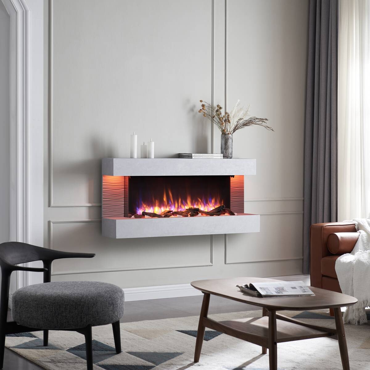 Balderia Wandkamin Helia grau MDF B/H/T: ca. 127x60x25 cm