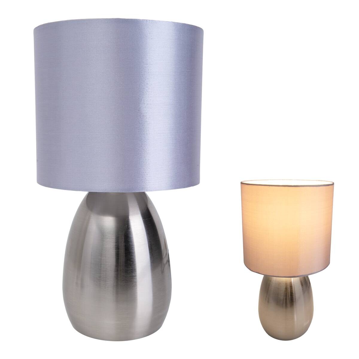 Näve Leuchten Tischleuchte 3189650 stahlfarbig Kunststoff Metall Textil B/H/T: ca. 17,5x33x17,5 cm E14 1 Brennstellen