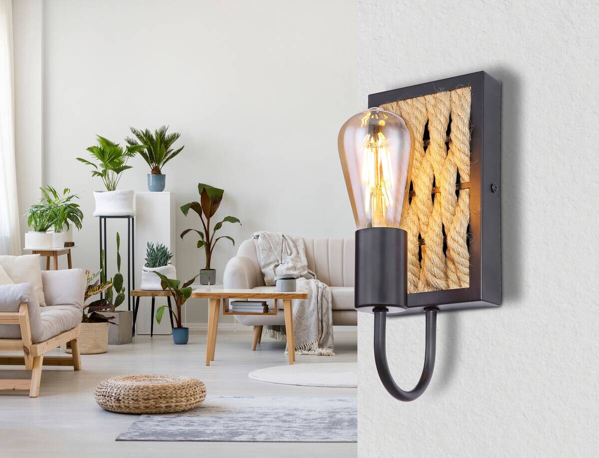 GLOBO Wandleuchte schwarz Metall B/H: ca. 12x28 cm E27 1 Brennstellen