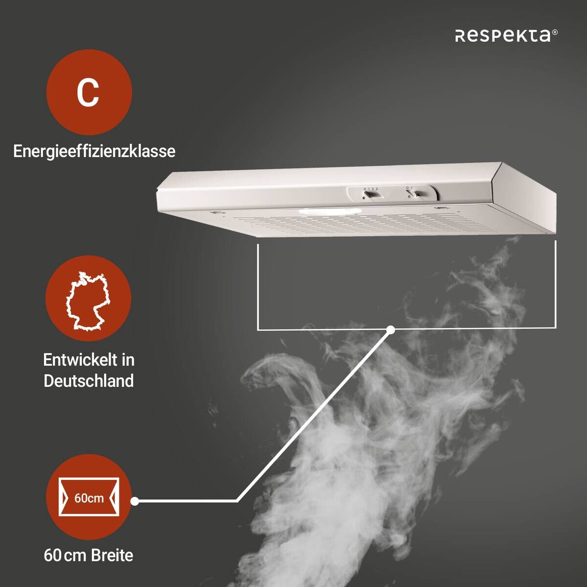 Respekta Dunstabzugshaube DH620WL weiß Edelstahl B/H/T: ca. 60x7,6x47 cm