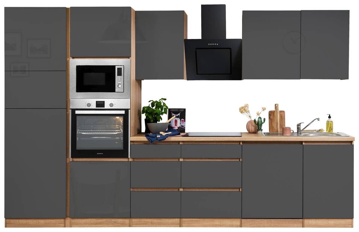 Respekta Küchenblock Premium grau hochglänzend B/H/T: ca. 345x220,5x60 cm