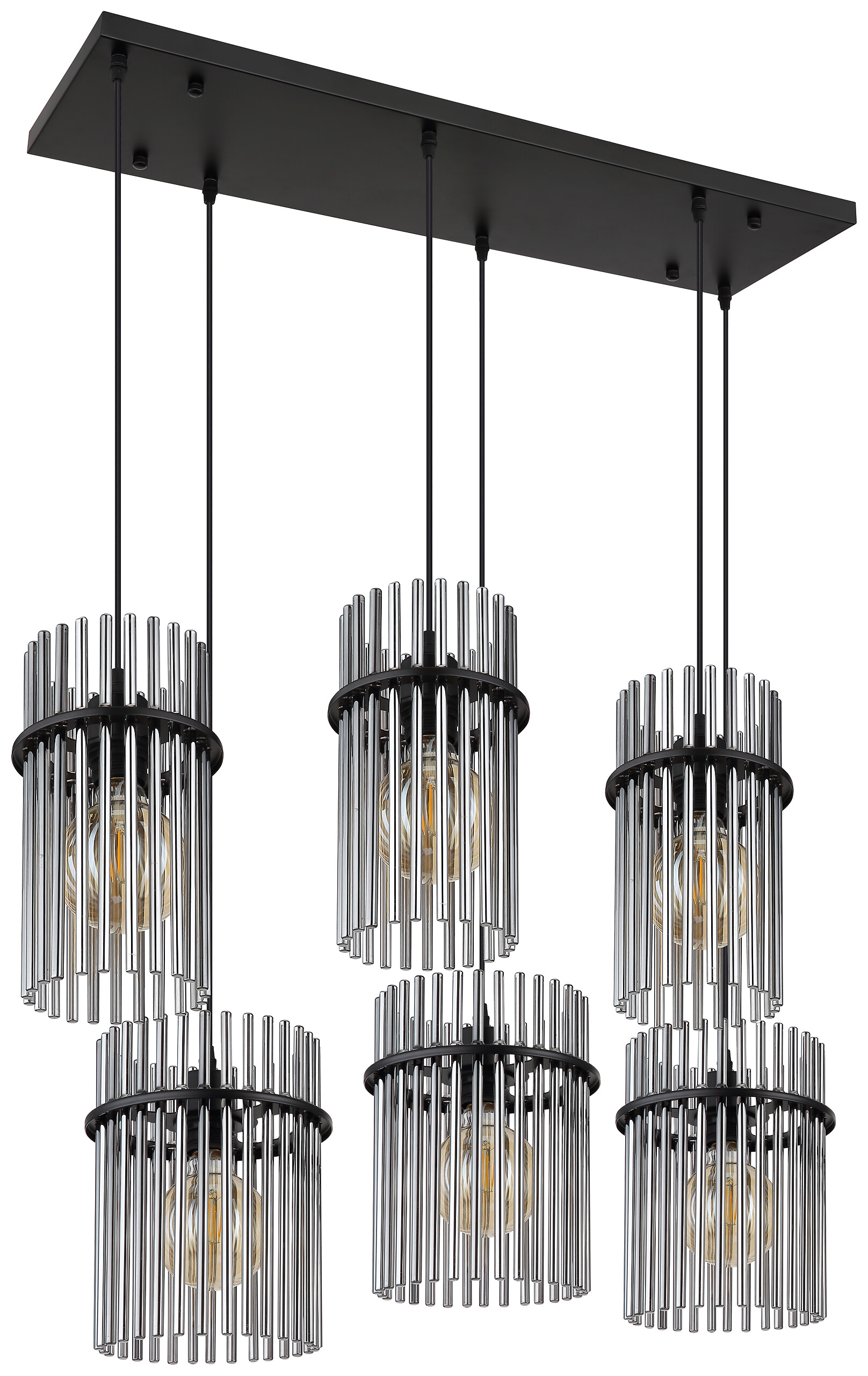 GLOBO Pendelleuchte mattschwarz Rauch schwarz Glas Metall B/H: ca. 92,5x125 cm E27 6 Brennstellen