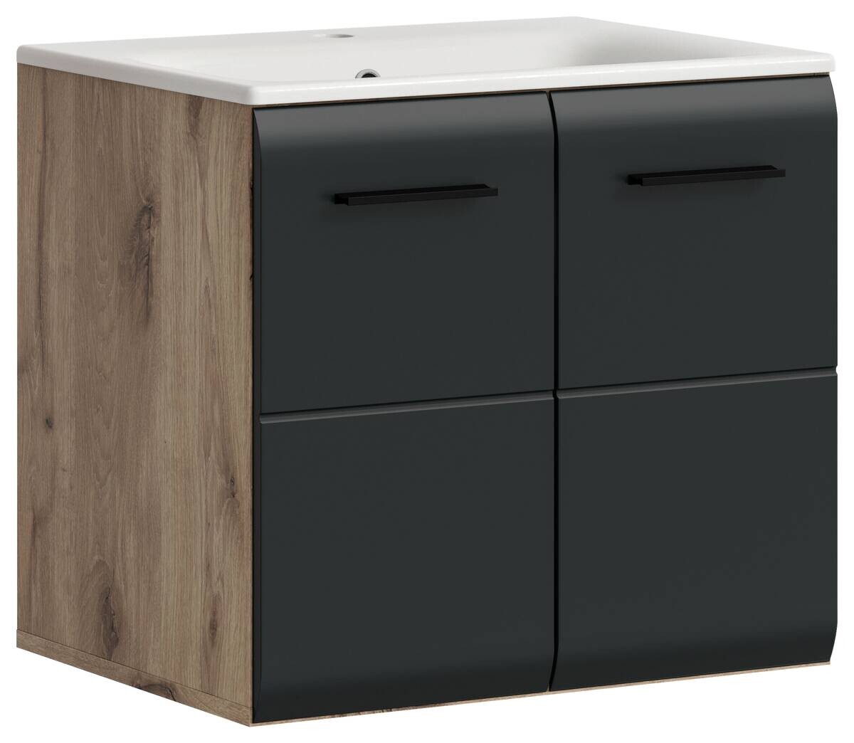 Waschplatz Ice Nox Oak Nachbildung schwarz matt B/H/T: ca. 60x55x46 cm