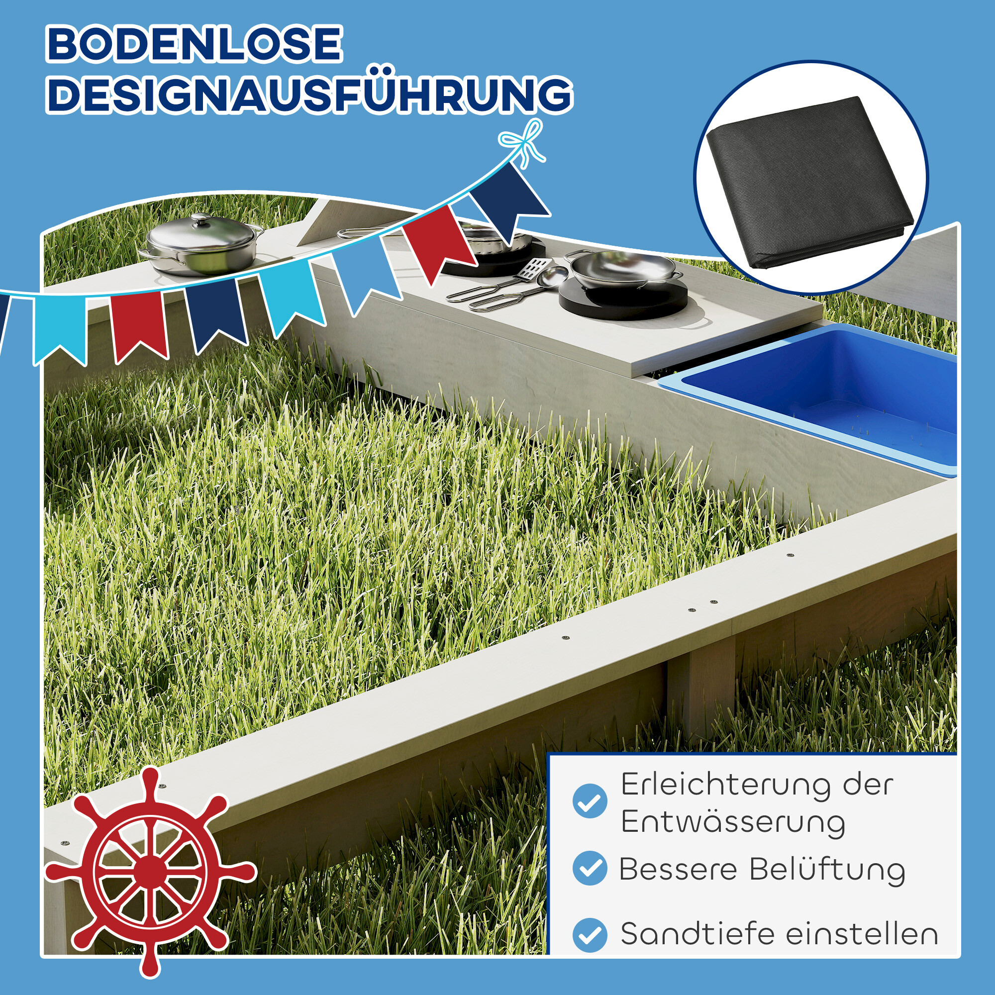 Outsunny Sandkasten grau B/H/L: ca. 103x144,5x180 cm