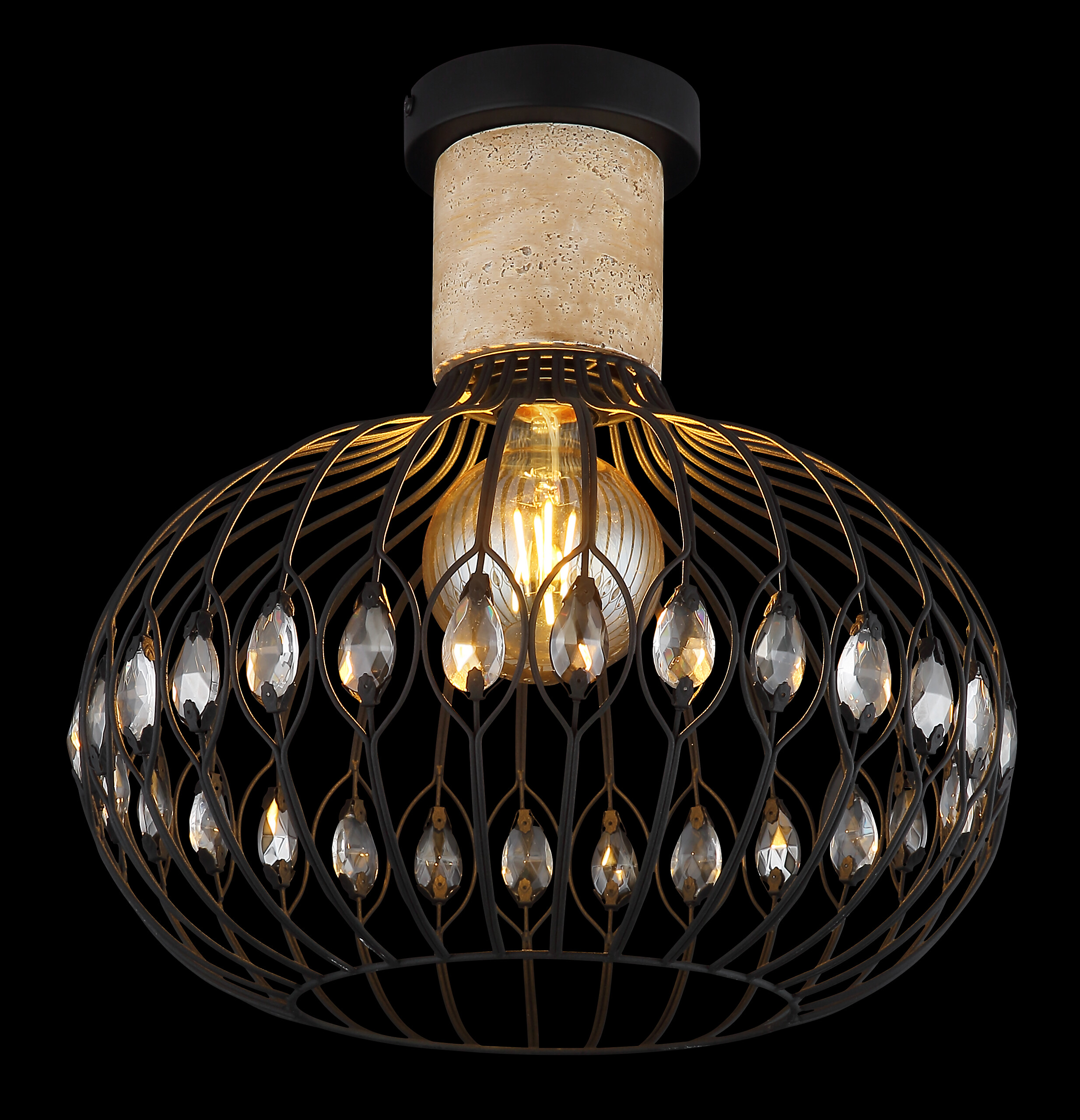 GLOBO Deckenleuchte mattschwarz Rauch grau Metall Glas H/D: ca. 36,5x38 cm E27 1 Brennstellen