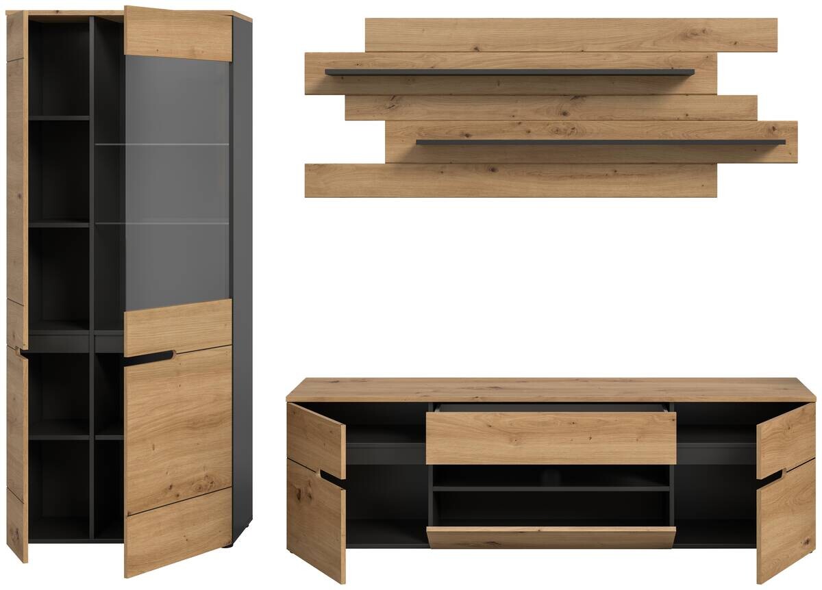 Wohnwand Canu basaltgrau Nachbildung Artisan Oak Nachbildung B/H/T: ca. 280x190x44 cm