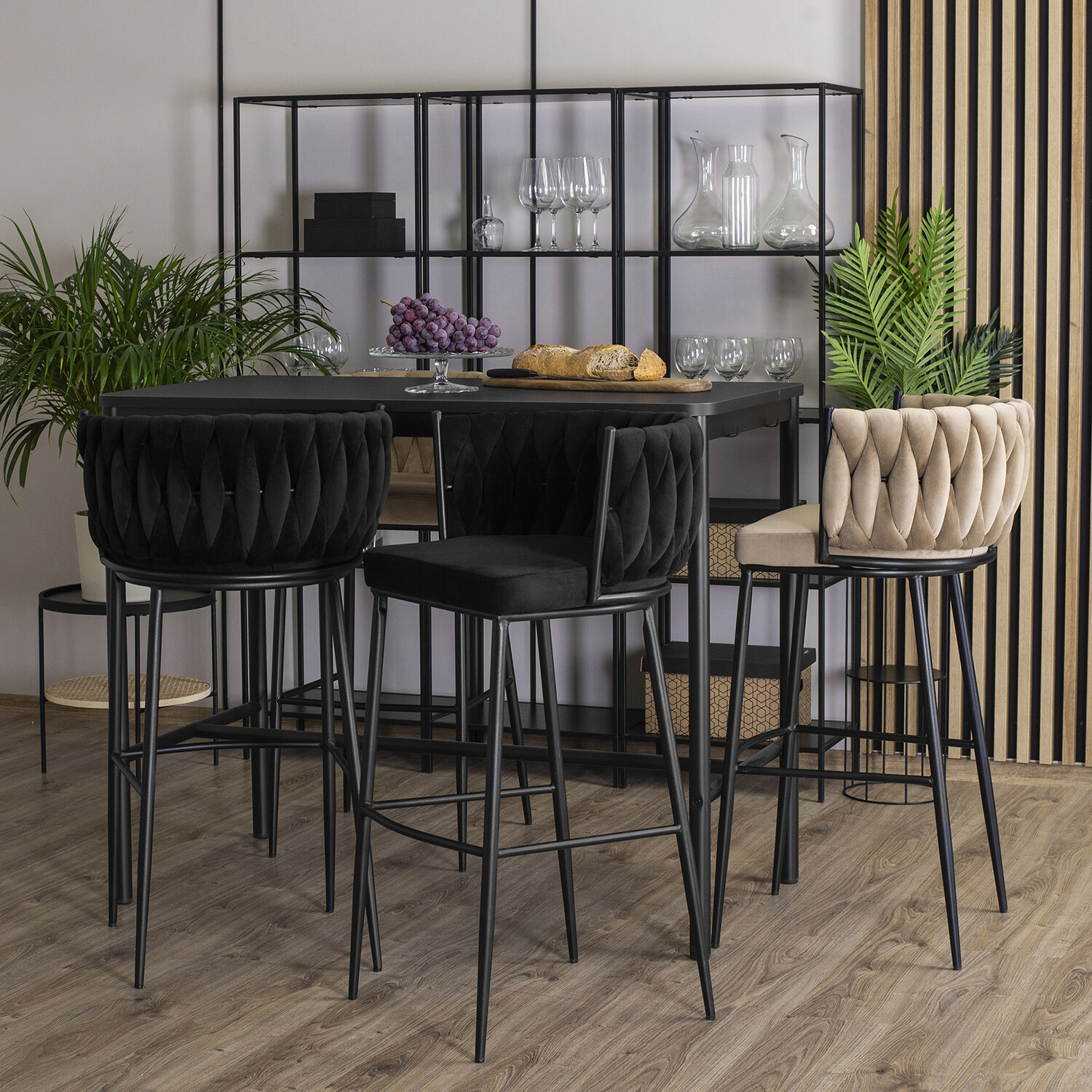 Barhocker FLORES schwarz Velourstoff B/H/T: ca. 60x104,5x56 cm