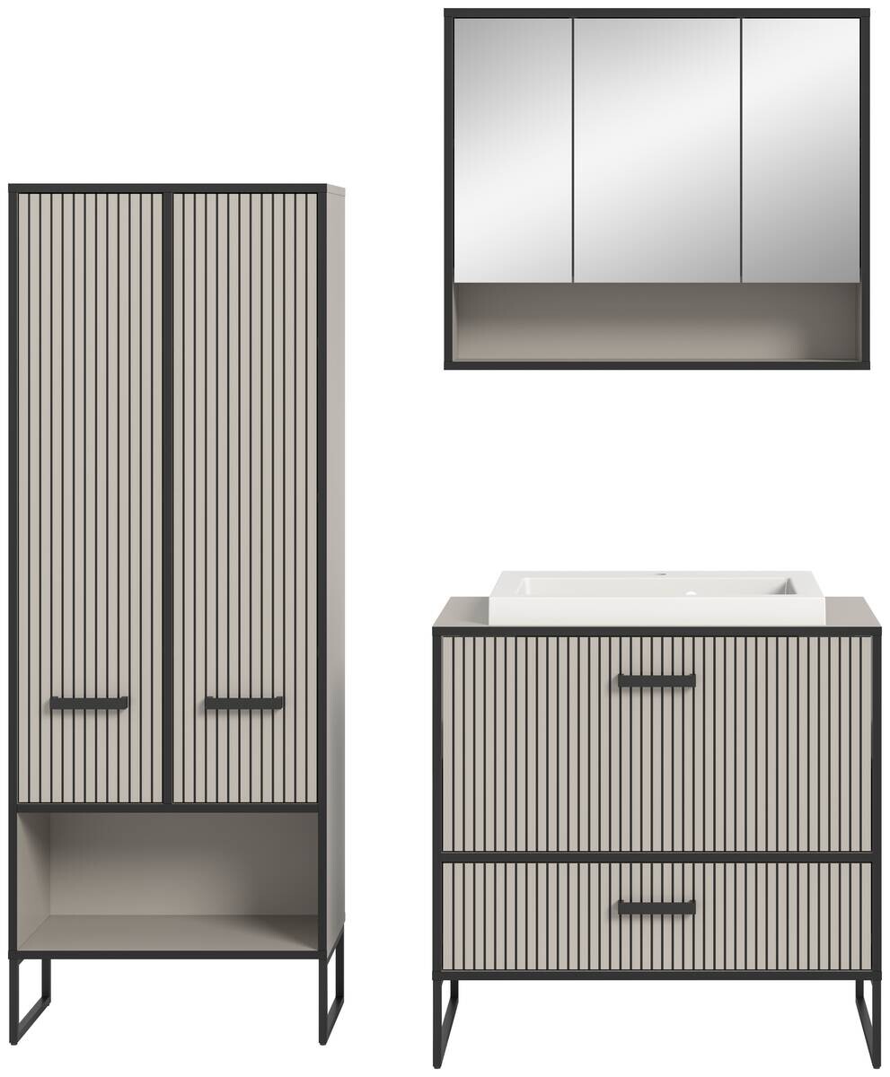 Badezimmer-Set BAGNO schwarz Kaschmirgrau Nachbildung B/H/T: ca. 154x192x48 cm