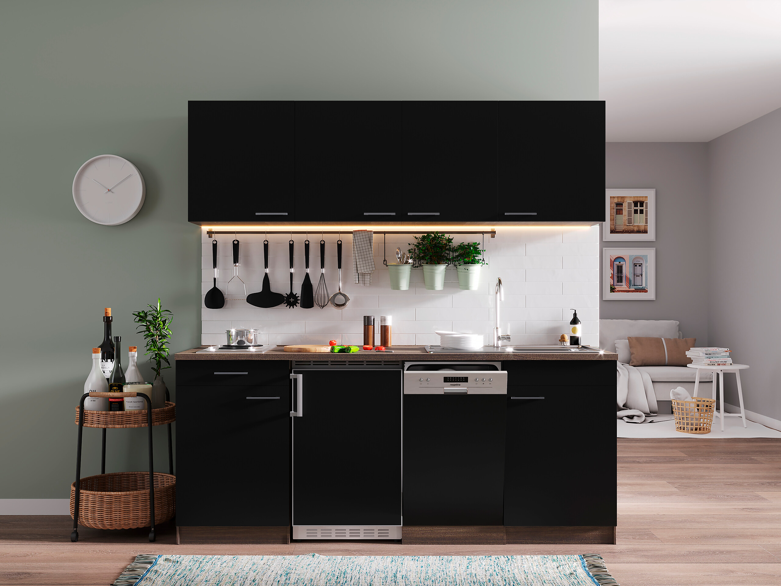 Respekta Küchenblock Economy schwarz matt B/H/T: ca. 195x200x60 cm