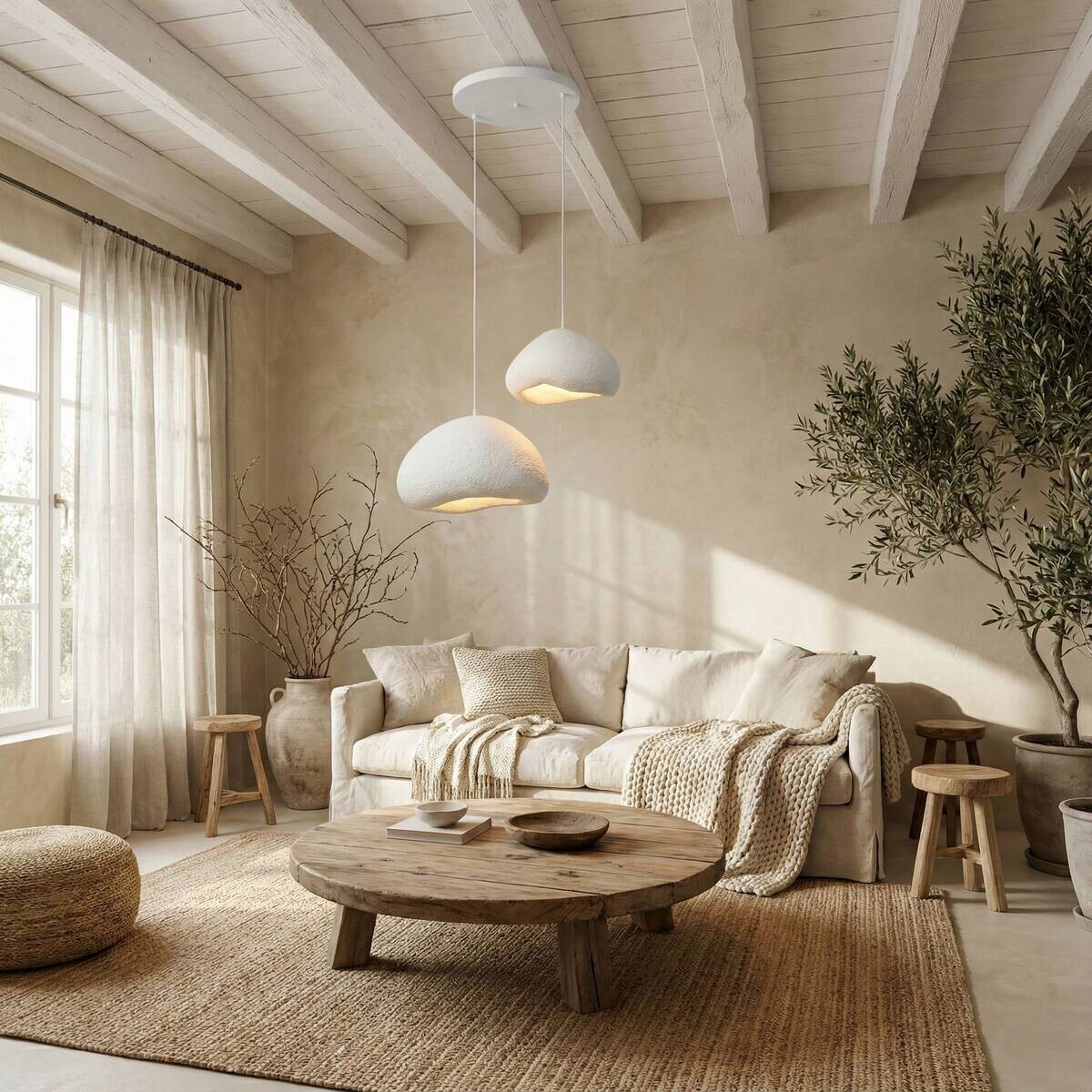 Opviq Pendelleuchte weiß Fiberglas Metall B/T/L: ca. 89x89x89 cm E27 2 Brennstellen