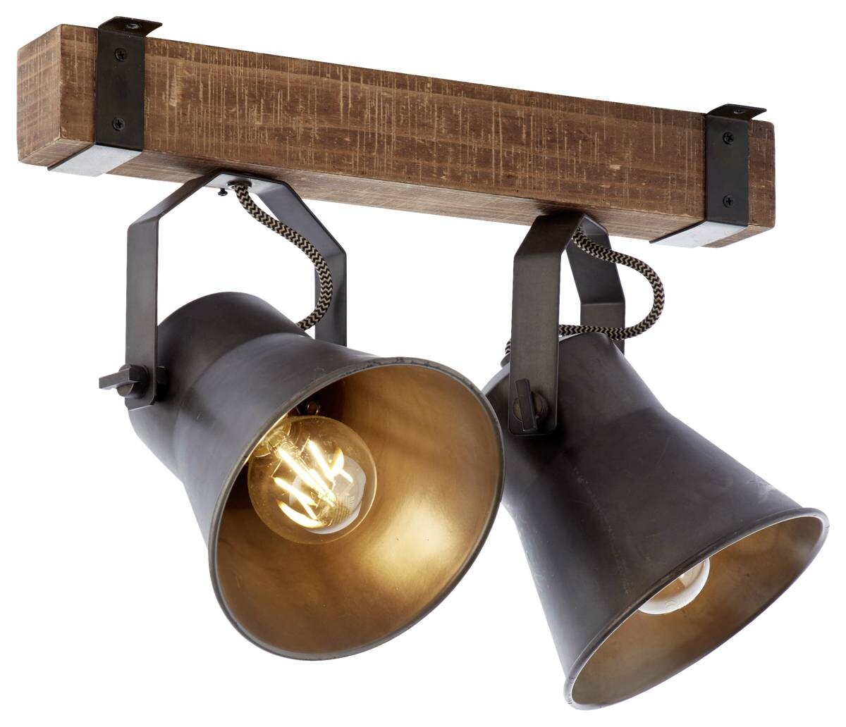 Brilliant Spotbalken Plow schwarz braun Metall Holz B/H/T: ca. 40x24x17 cm E27 2 Brennstellen