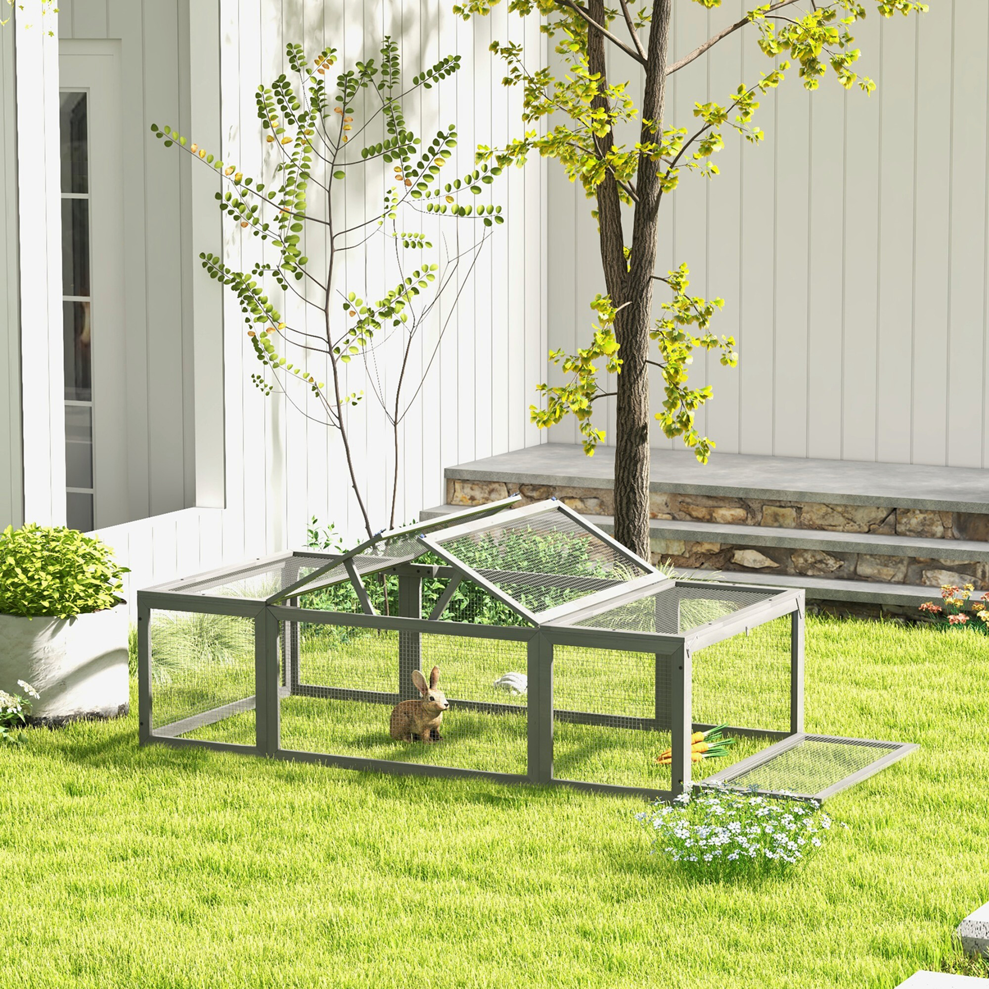 PawHut Kaninchenstall grau Stahl B/H/L: ca. 90x48x180 cm