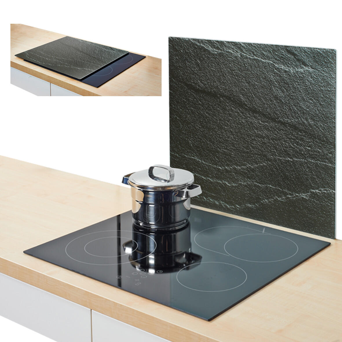 Zeller Herdblende-/Abdeckplatte Schiefer schiefer Glas B/H/L: ca. 50x0,8x56 cm