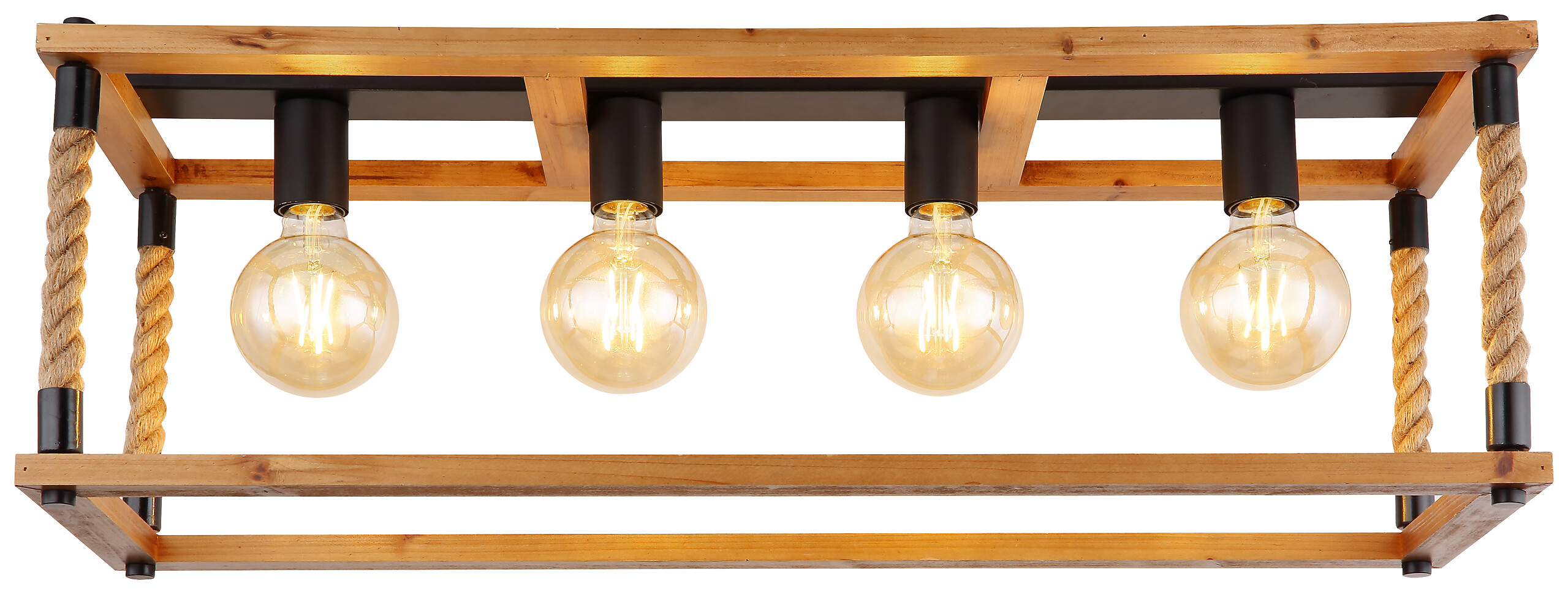 GLOBO Pendelleuchte 15691-4H schwarz braun Metall Holz B/H/L: ca. 25x120x80 cm E27 4 Brennstellen