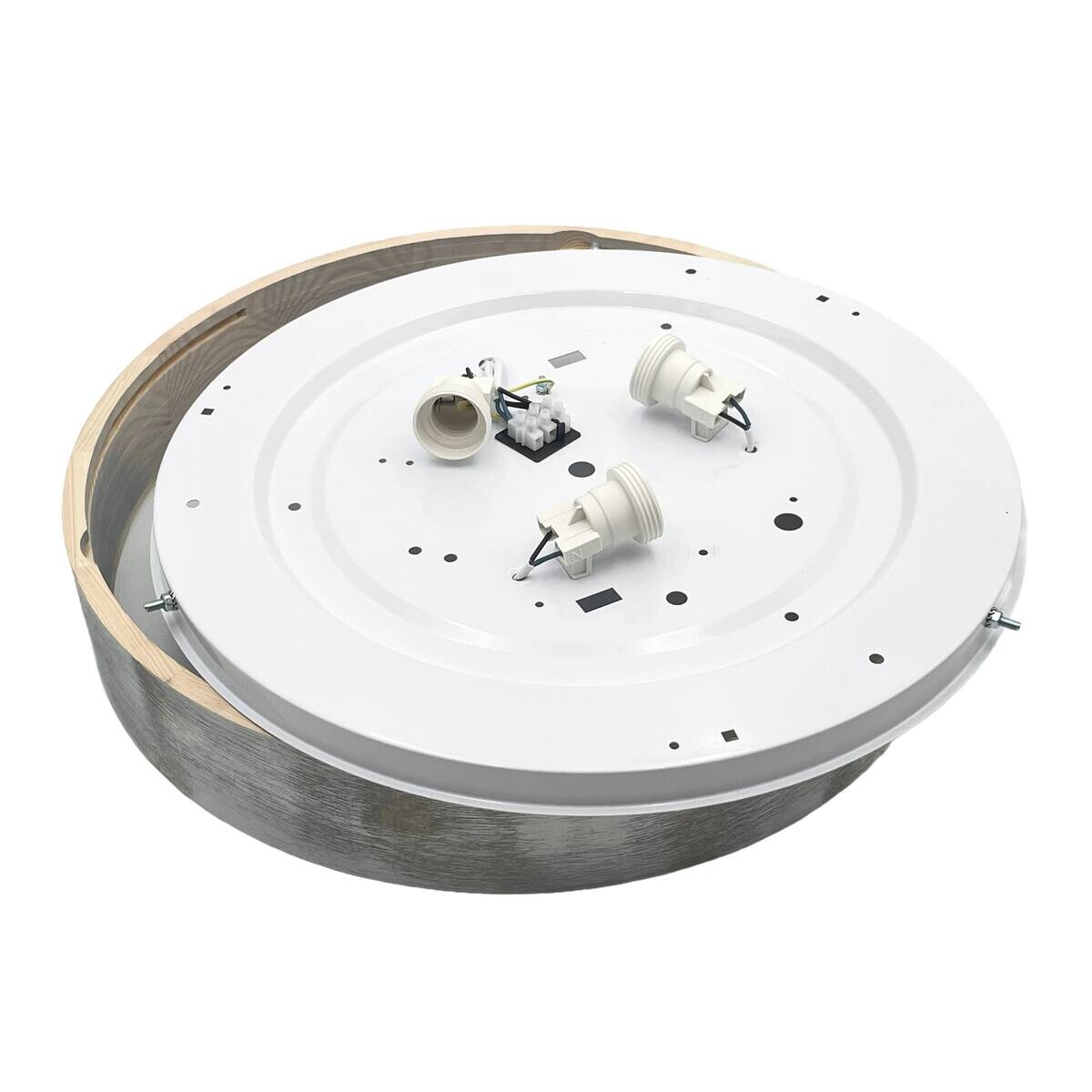 Lamkur Deckenleuchte weiß hellbraun Holz Glas B/H/L: ca. 48,5x12x48,5 cm 3 Brennstellen