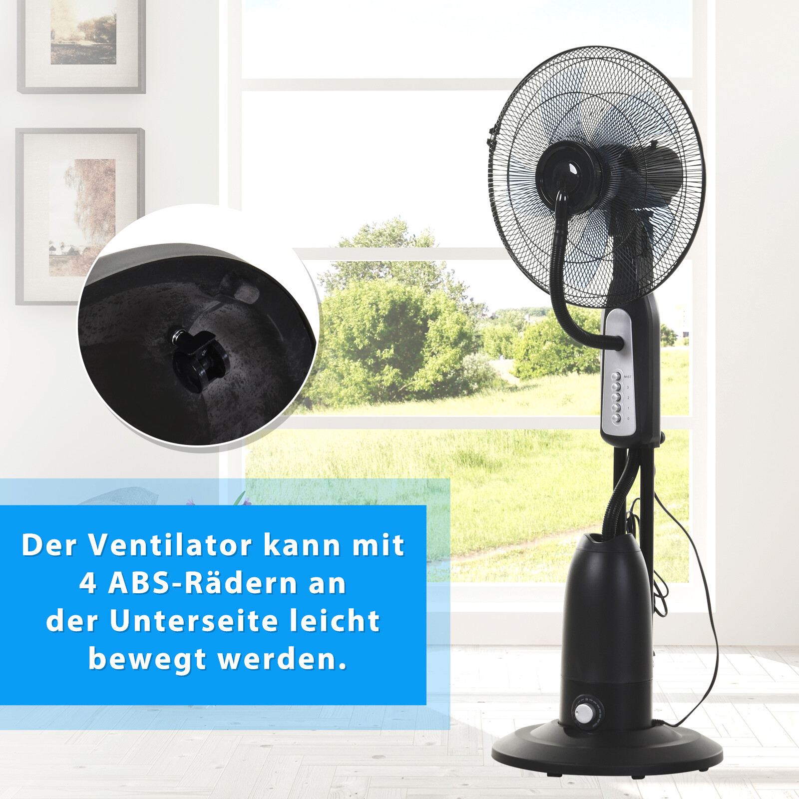 HOMCOM Standventilator mit Wasserzerstäuber schwarz Metall Kunststoff H/D: ca. 120x44 cm
