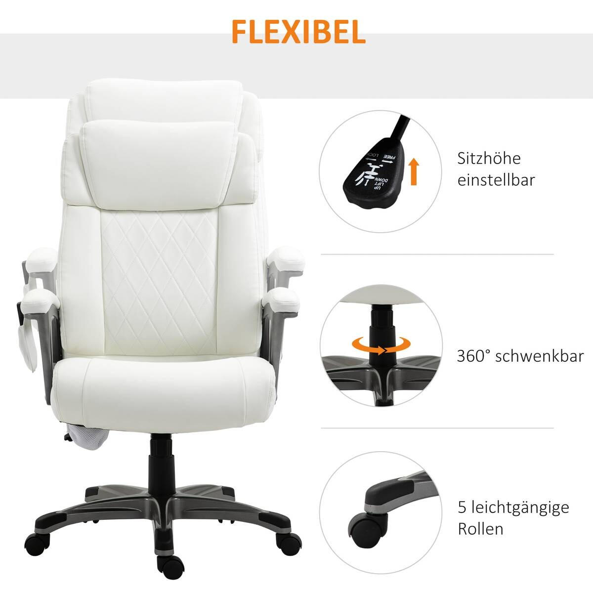 Chefsessel 921-362V90WT weiß Kunstleder Nylon Schaumstoff