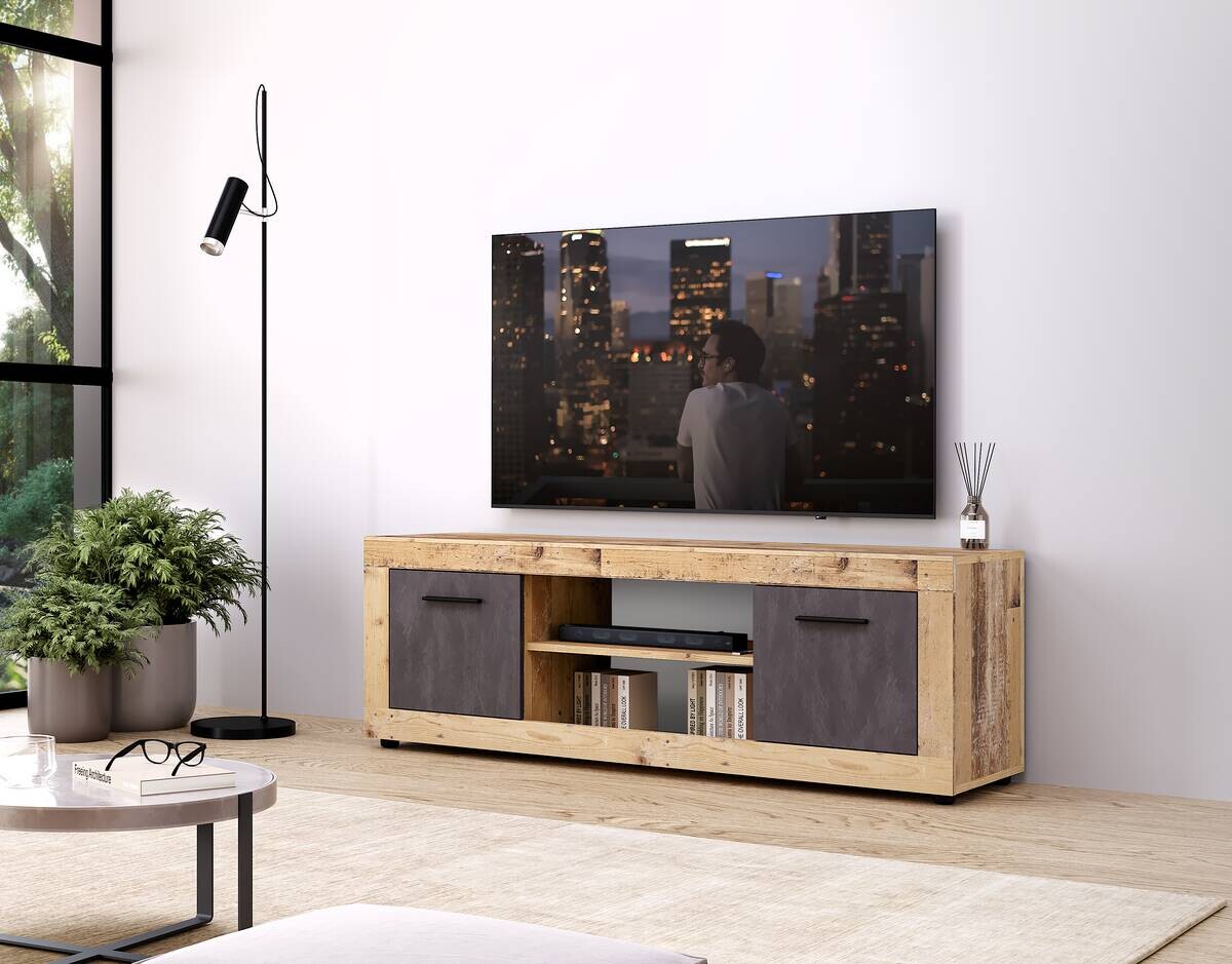 TV-Lowboard LUNA 2D Eiche Old Wood hell Nachbildung Eiche Matera Nachbildung Beton Optik B/H/T: ca. 140x40x40 cm