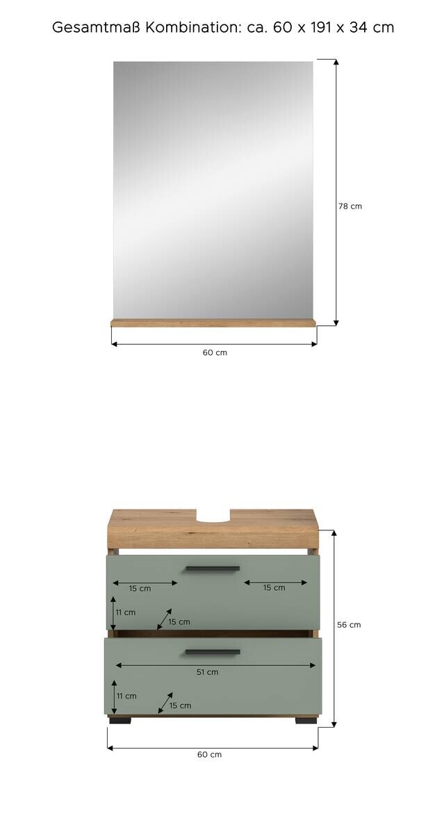 Badezimmer-Set Scout Eiche Artisan Nachbildung salbei Nachbildung B/H/T: ca. 60x191x37 cm