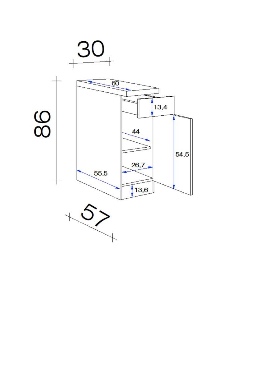 Unterschrank Valero weiß Hochglanz B/H/T: ca. 30x86x60 cm
