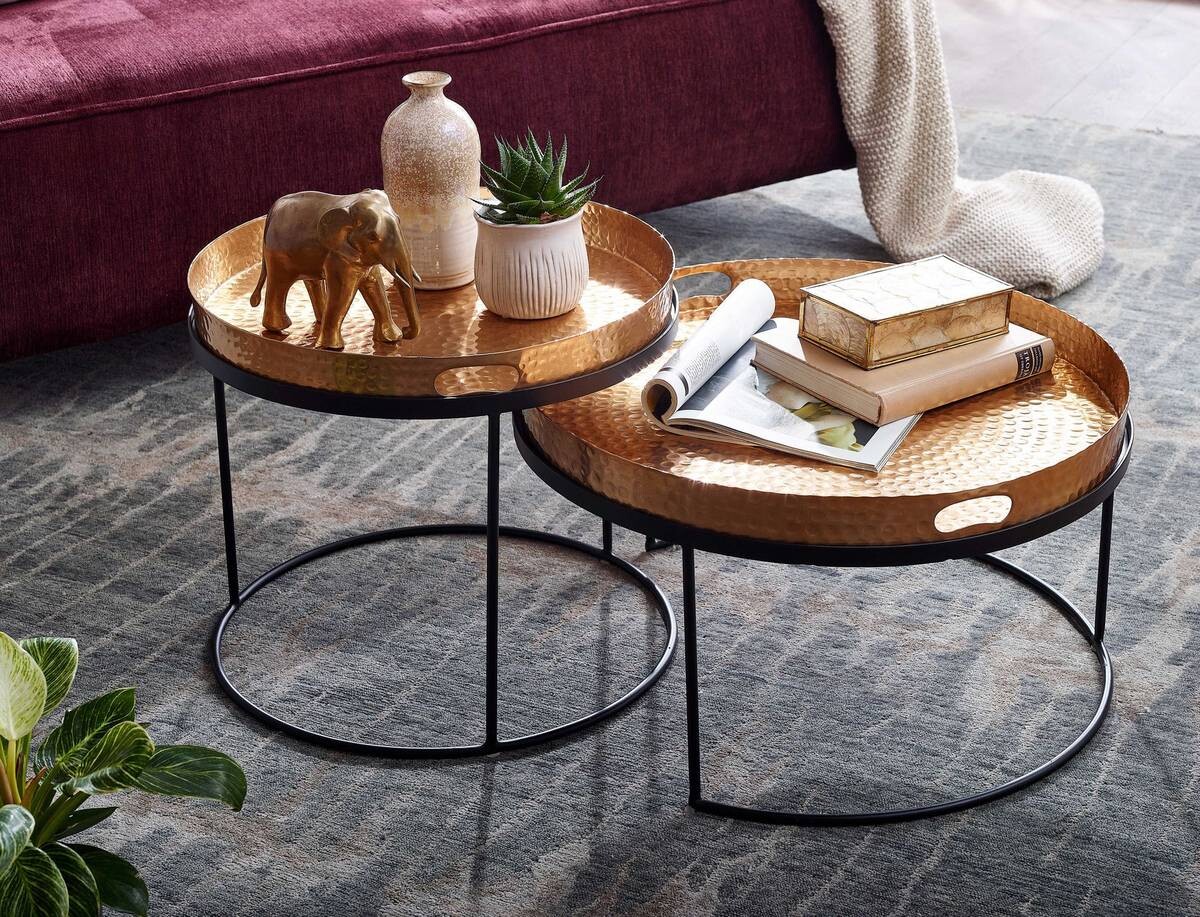 Wohnling Couchtisch 2er-Set. schwarz gold B/H/T: ca. 56x33x56 cm