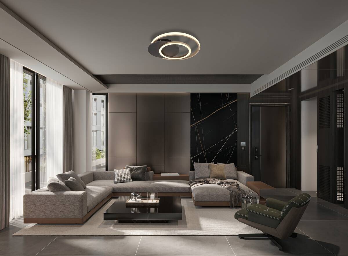 GLOBO LED-Deckenleuchte Julio champagner Opal grau Kunststoff MDF B/H/L: ca. 38x6,5x36 cm 1 Brennstellen